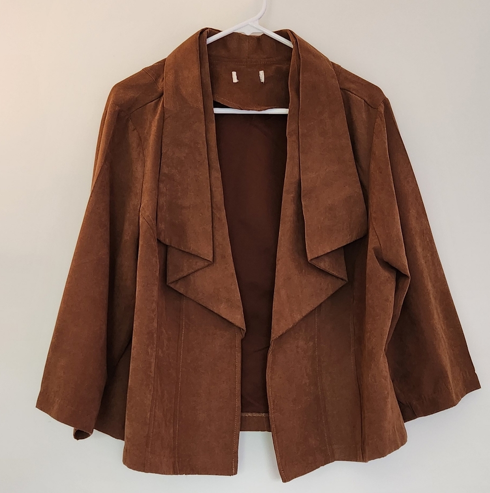 Soft, Lightweight, Vegan Suede, Open-flap Blazer/Over-Wrap